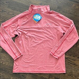 NEW Columbia men’s medium Pink/orange Stretch Pullover 1/4 zip UPF50 sun block